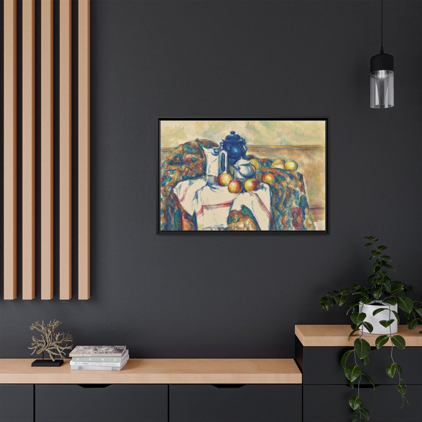 Still Life with Blue Pot - Cezanne, Matte Canvas, Black Frame