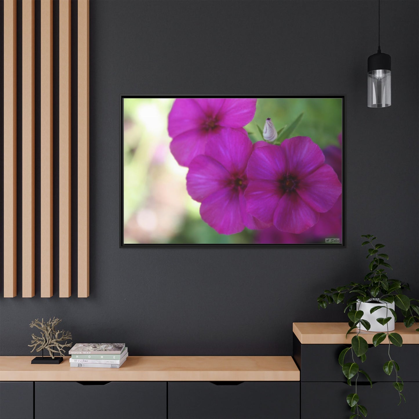 Magenta Flower, Matte Canvas, Black Frame