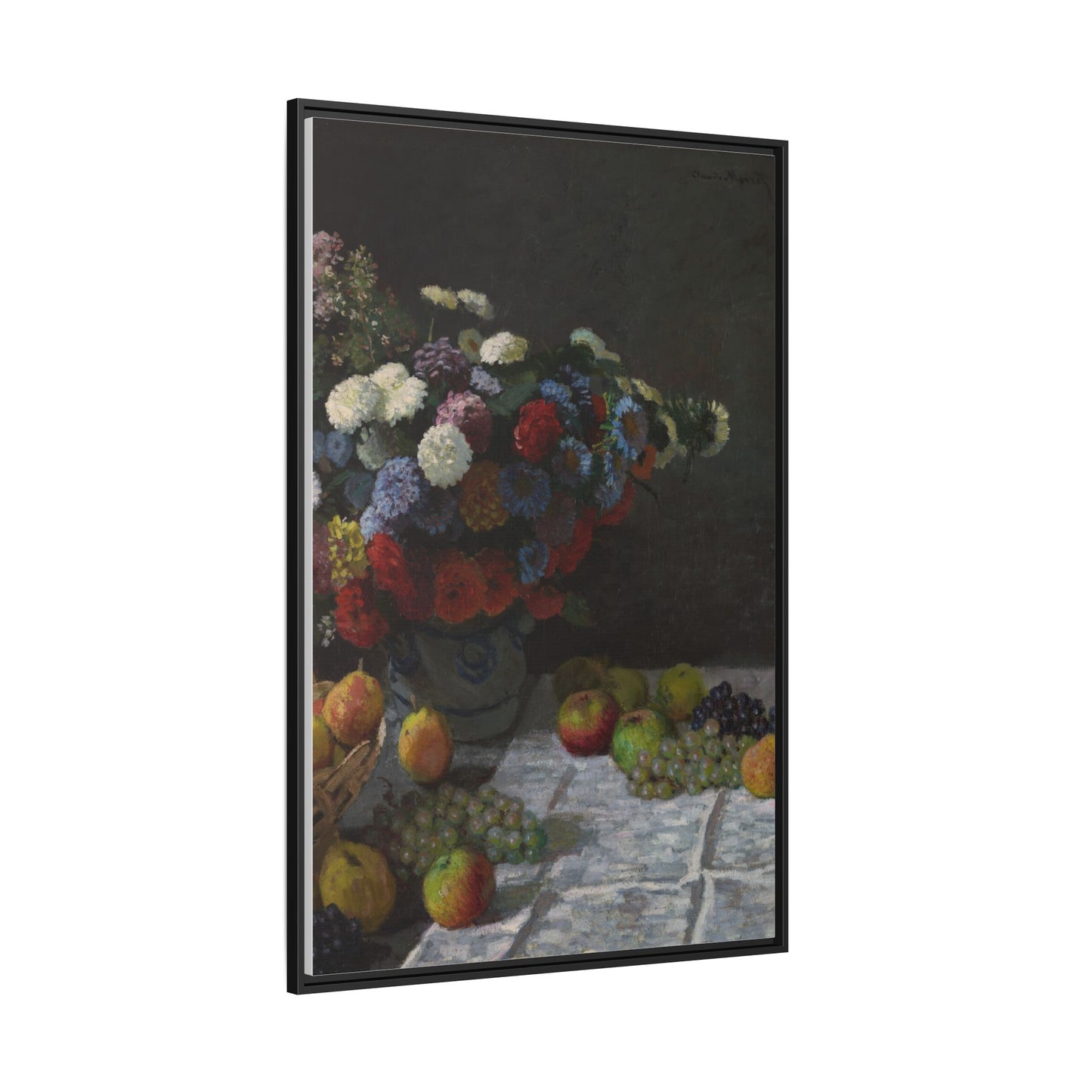 Still Life with Flowers and Fruit - Monet, Matte Canvas, Black Frame