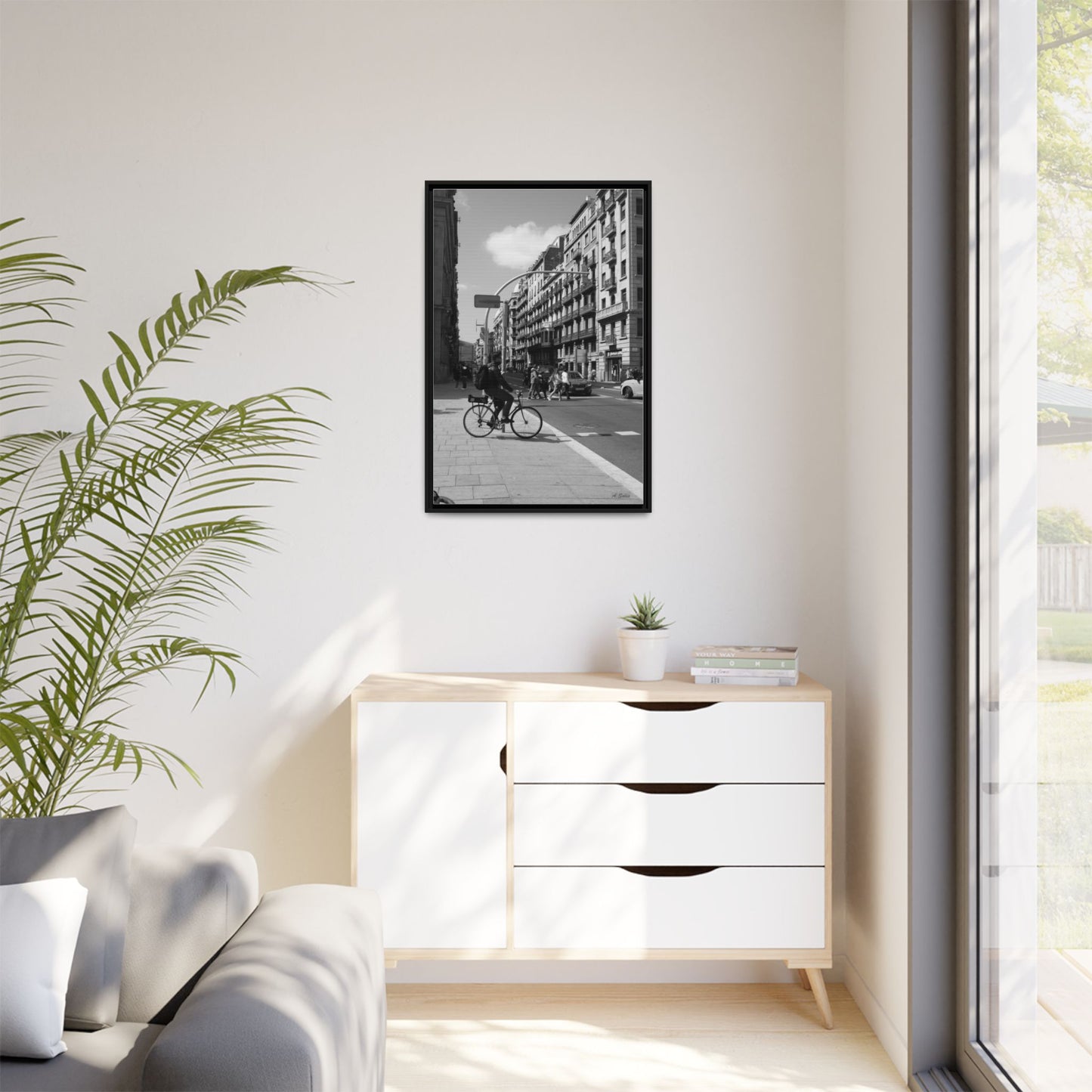 Street Corner Barcelona, Matte Canvas, Black Frame