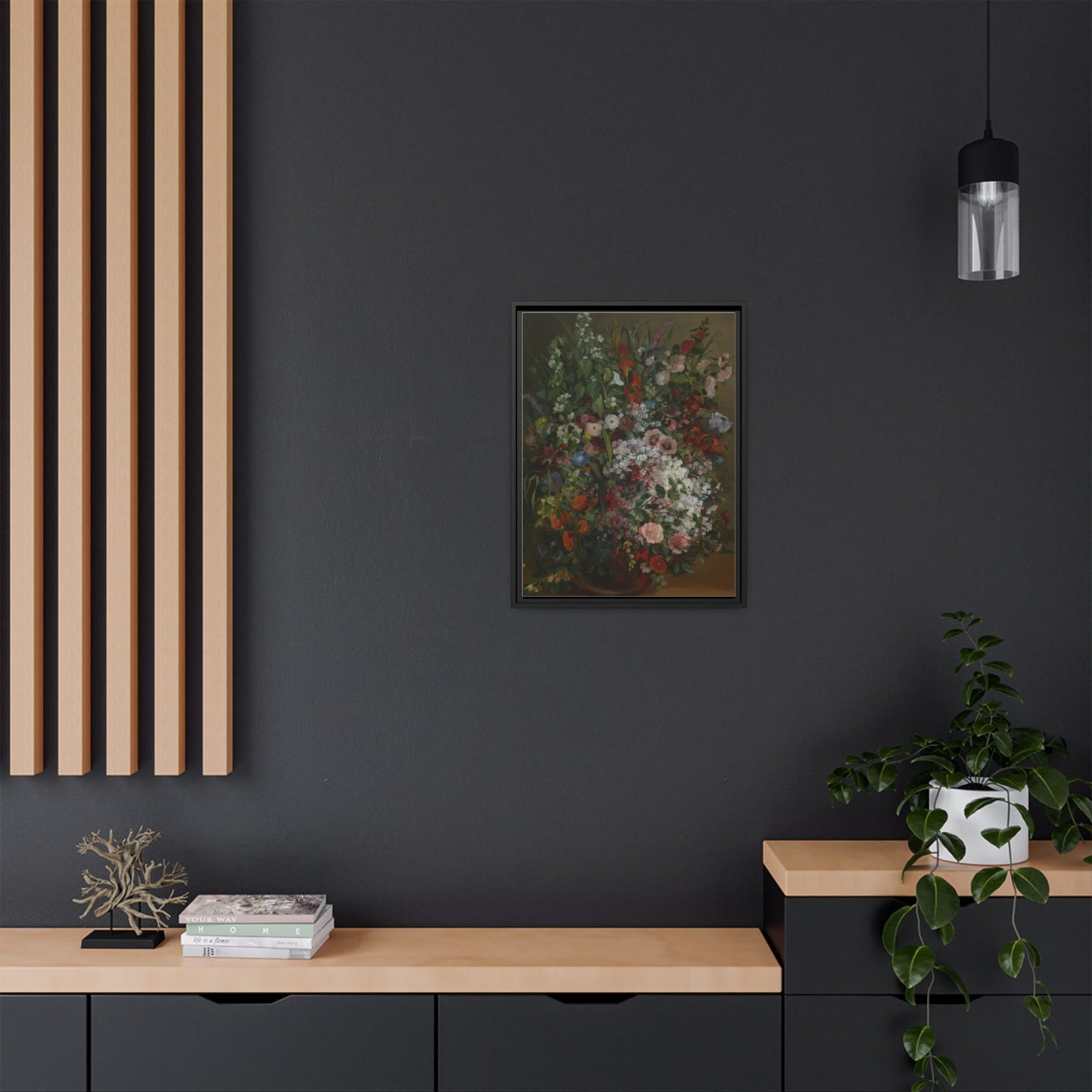 Bouquet of Flowers in a Vase - Courbet, Matte Canvas, Black Frame