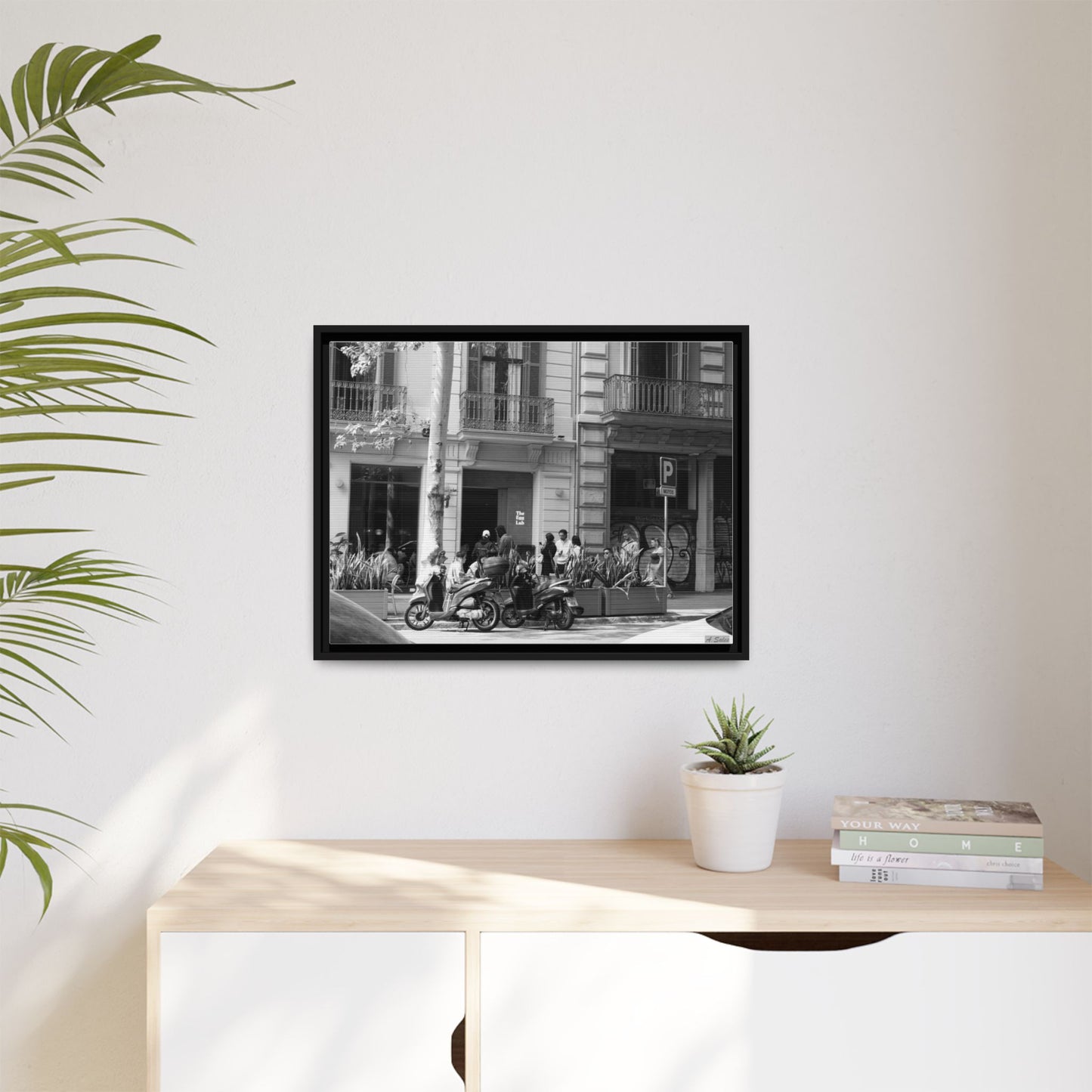 Brunch Queue Barcelona, Matte Canvas, Black Frame