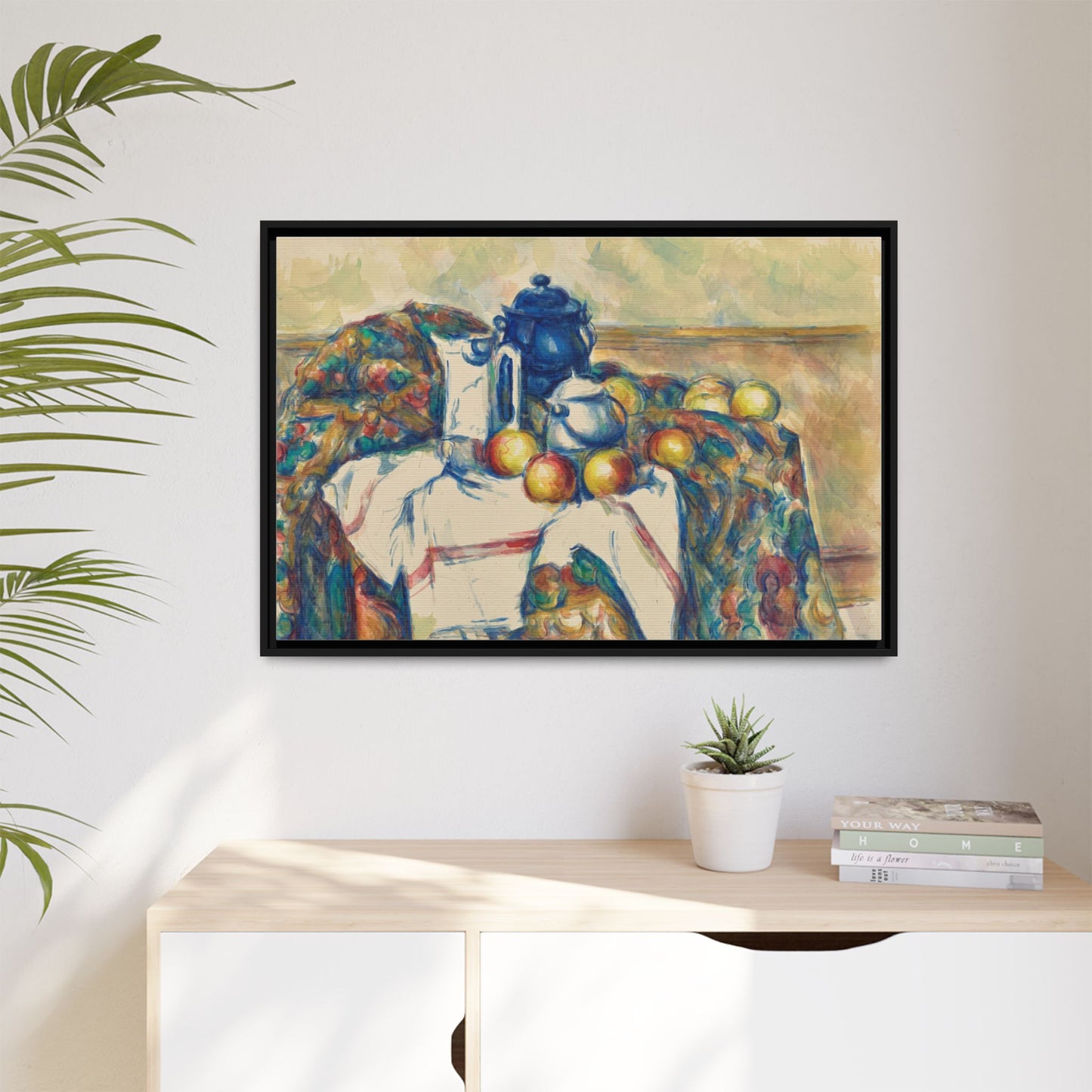 Still Life with Blue Pot - Cezanne, Matte Canvas, Black Frame