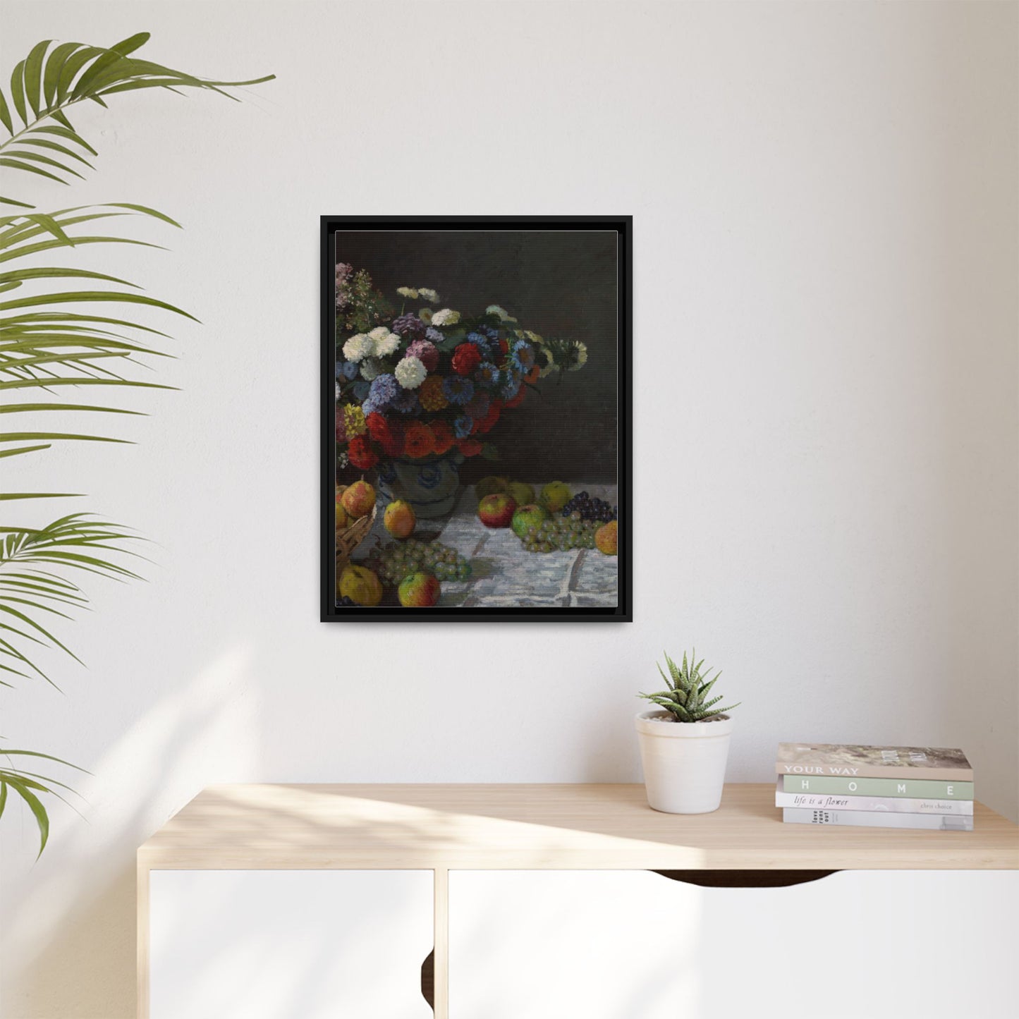 Still Life with Flowers and Fruit - Monet, Matte Canvas, Black Frame