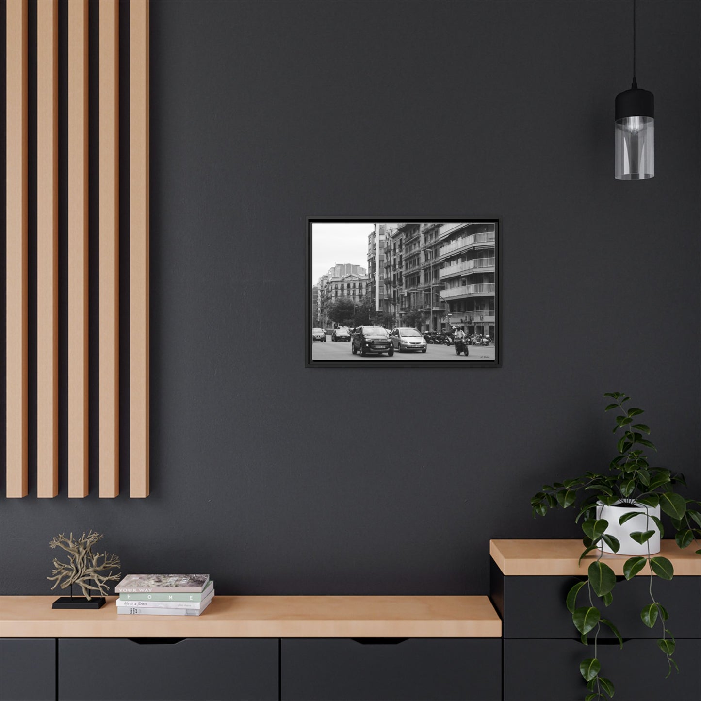 Eixample Street Barcelona, Matte Canvas, Black Frame