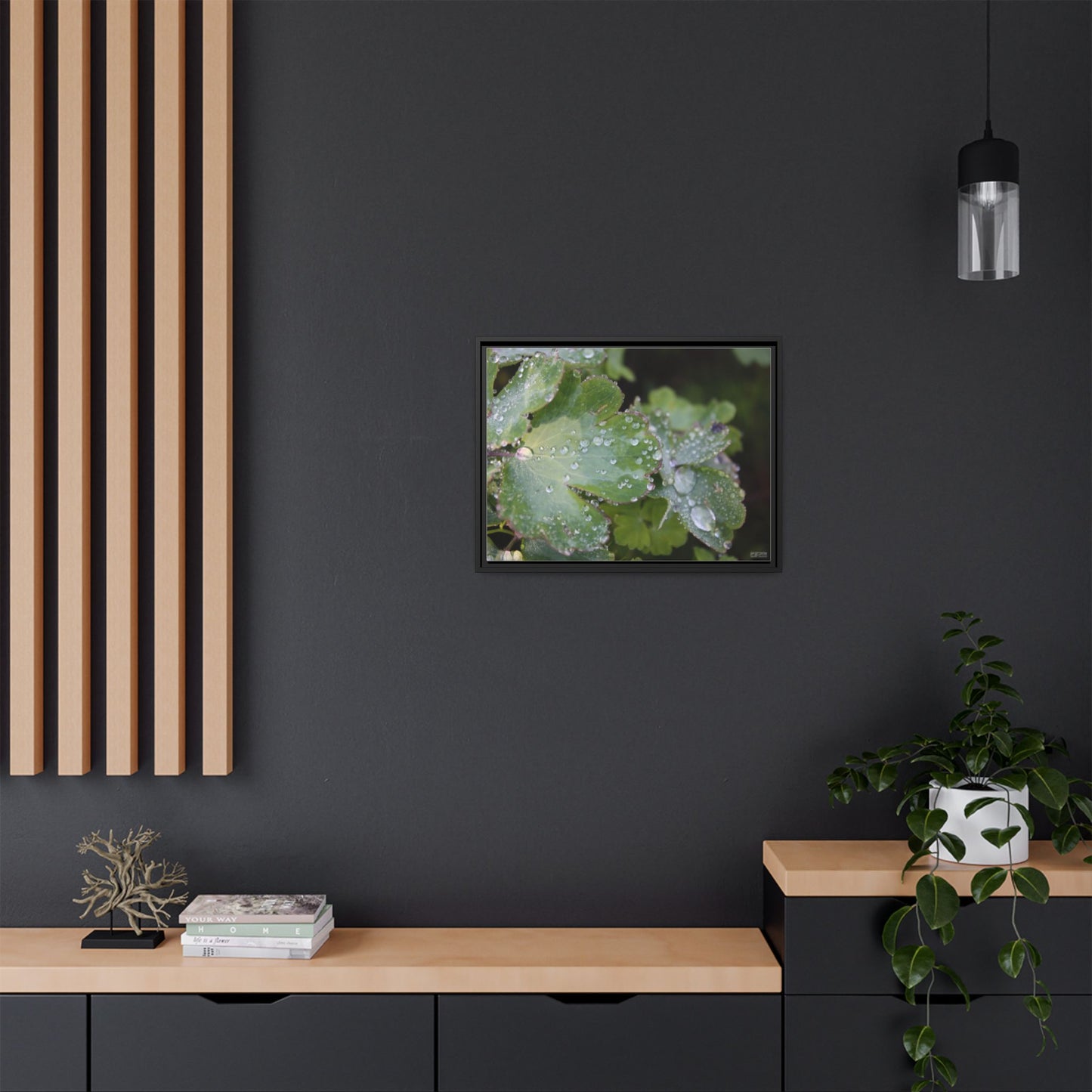 Water and Leaves, Matte Canvas, Black Frame