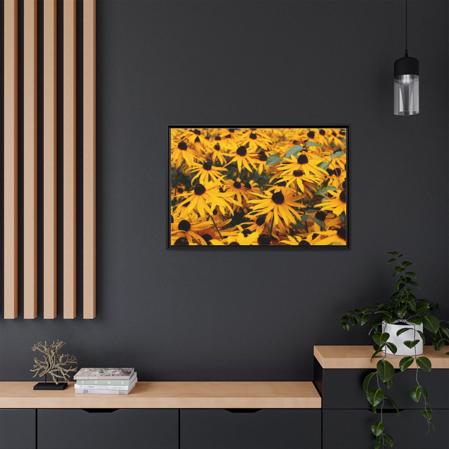 Black Eyed Susans, Matte Canvas, Black Frame
