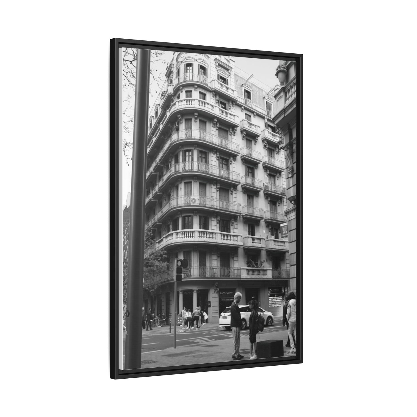 Street Corner Madrid, Matte Canvas, Black Frame