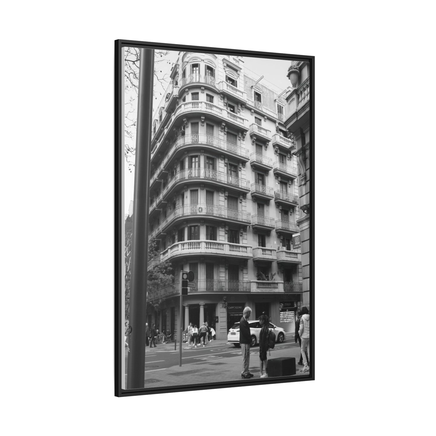 Street Corner Madrid, Matte Canvas, Black Frame