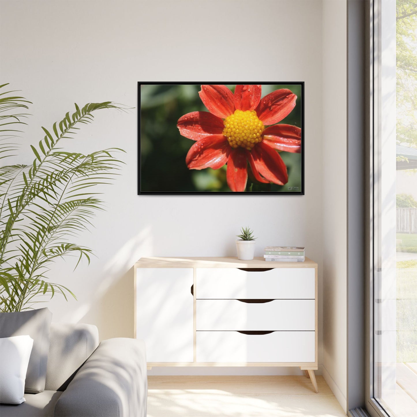 Orange Flower, Matte Canvas, Black Frame