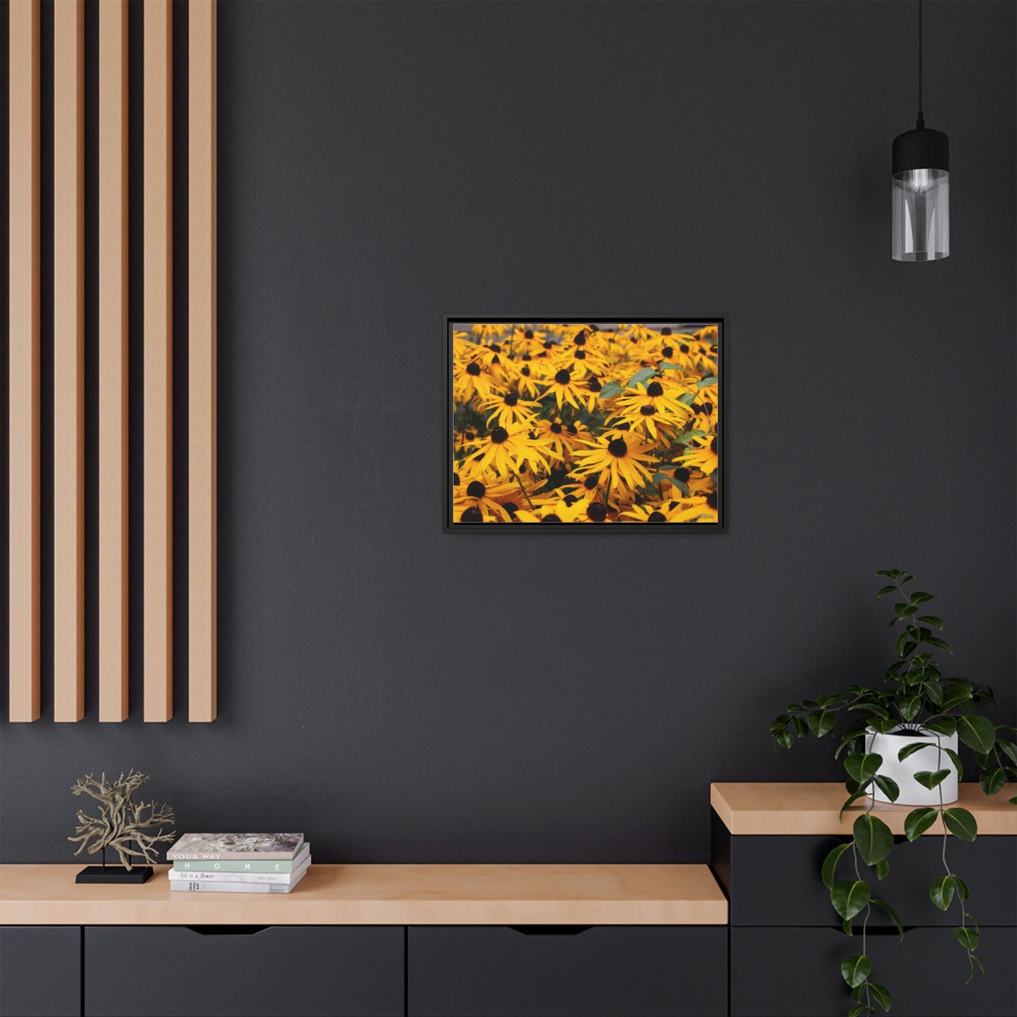 Black Eyed Susans, Matte Canvas, Black Frame