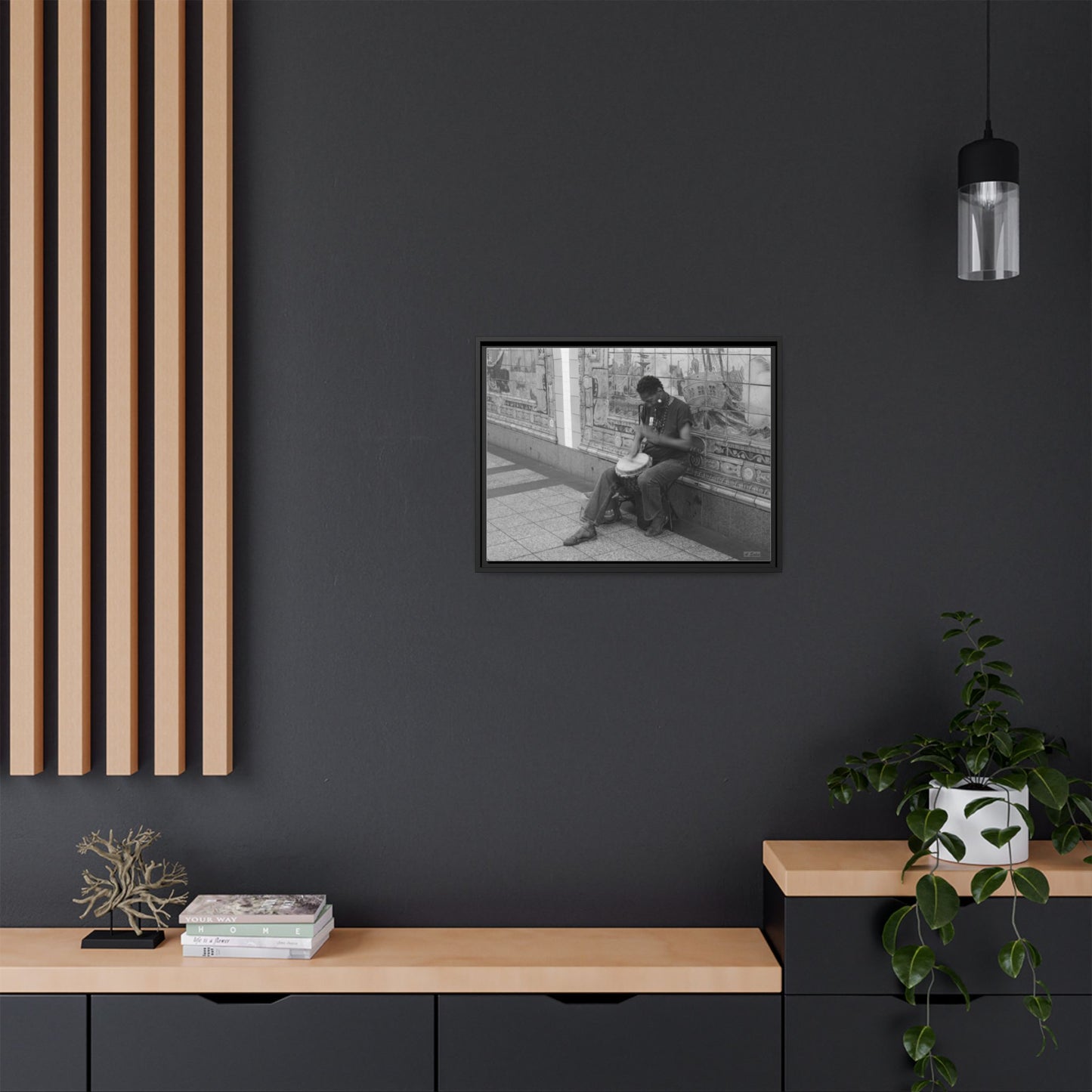 Subway Busker New York, Matte Canvas, Black Frame