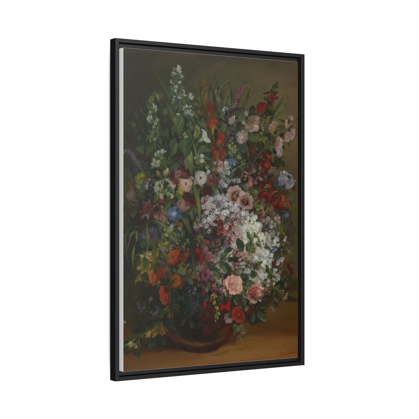 Bouquet of Flowers in a Vase - Courbet, Matte Canvas, Black Frame