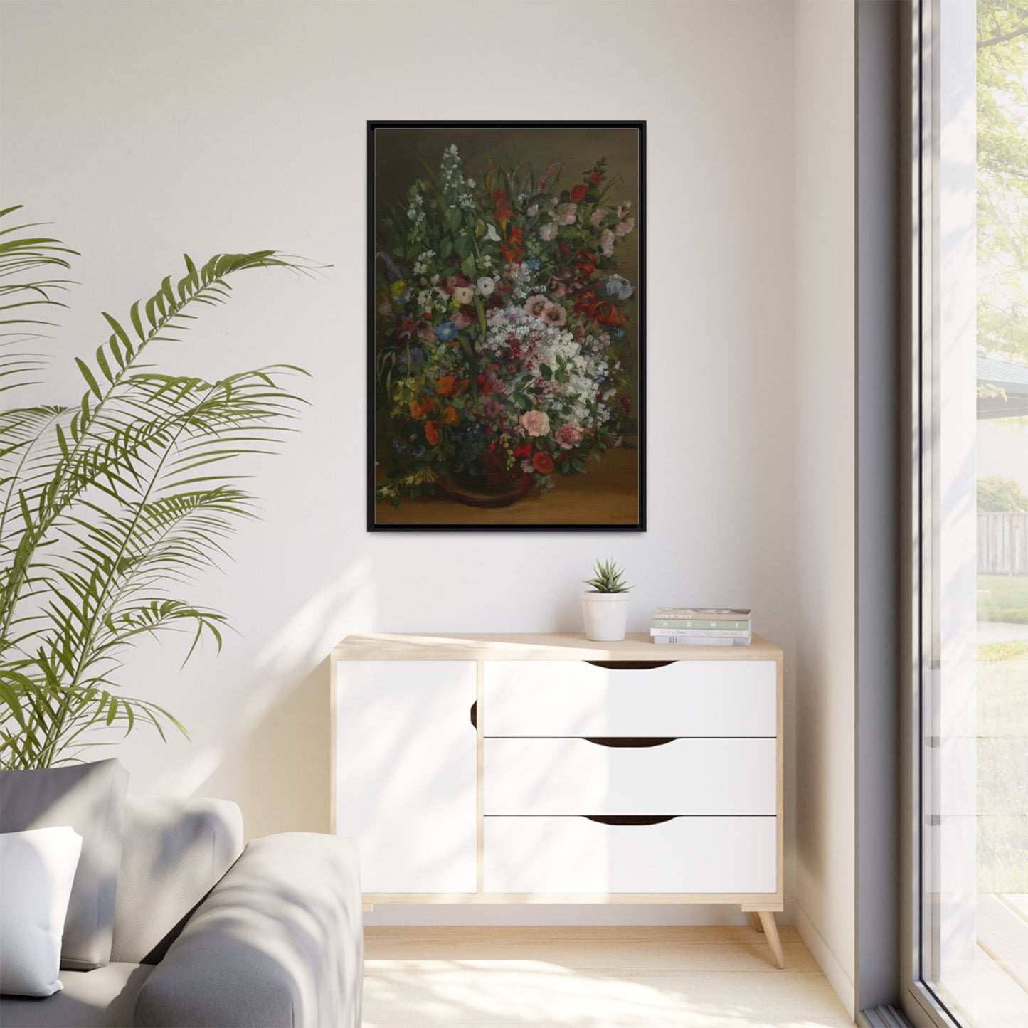 Bouquet of Flowers in a Vase - Courbet, Matte Canvas, Black Frame