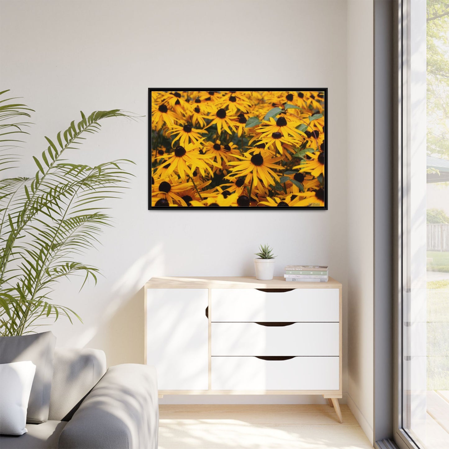 Black Eyed Susans, Matte Canvas, Black Frame