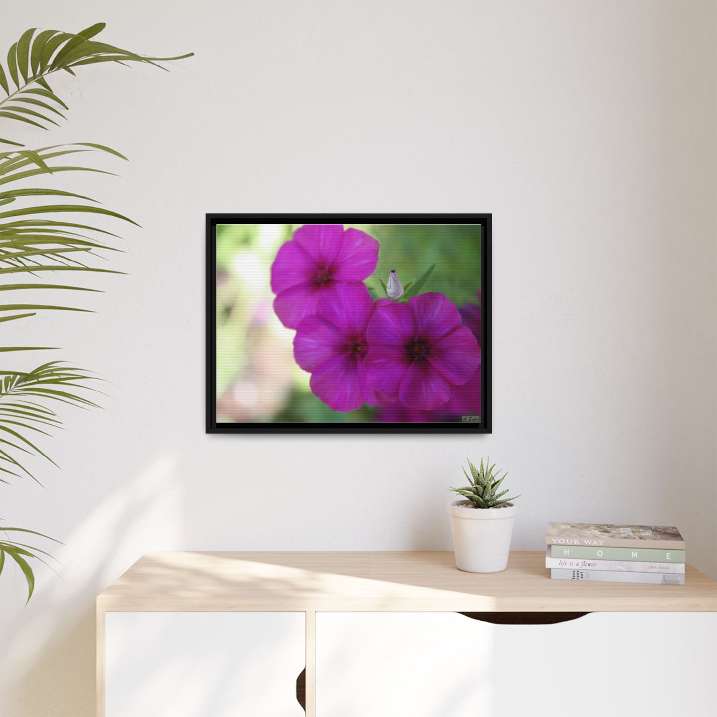 Magenta Flower, Matte Canvas, Black Frame