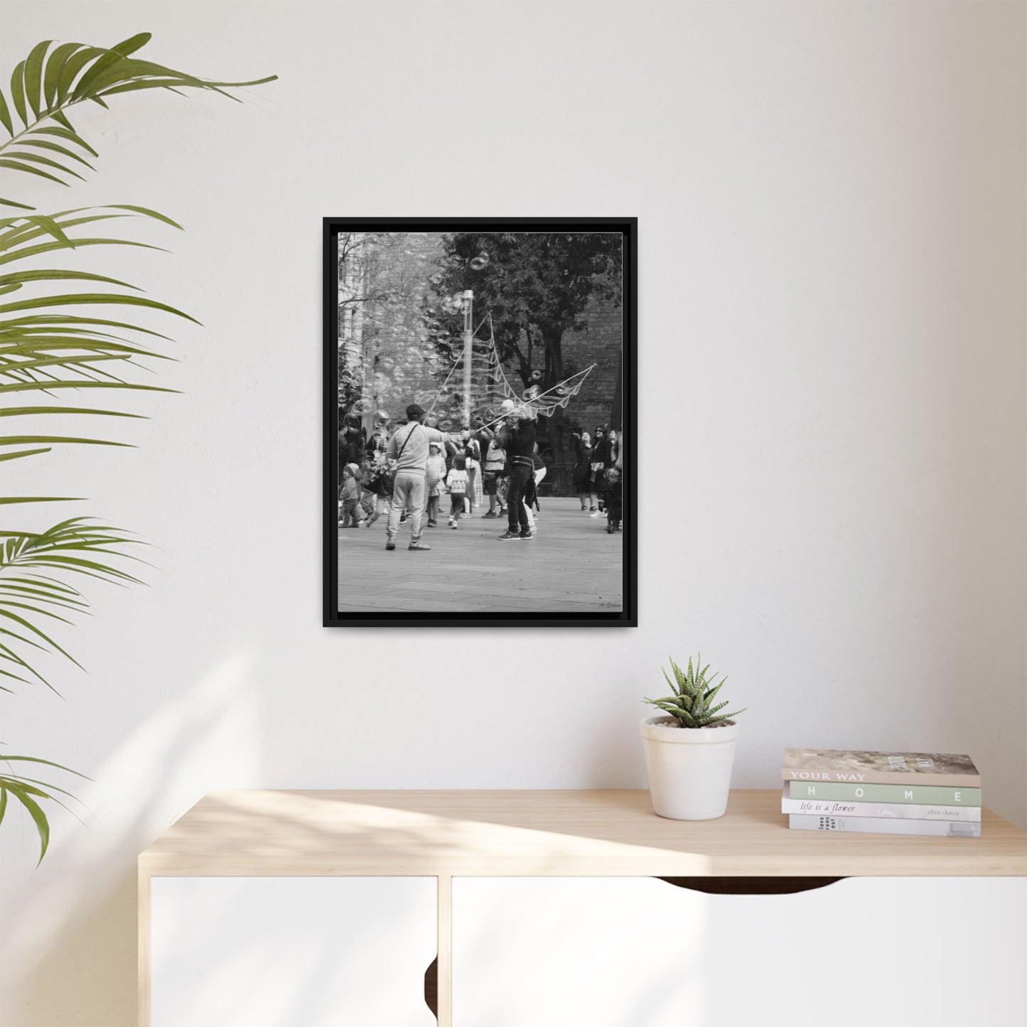 Bubbles in Square Barcelona, Matte Canvas, Black Frame