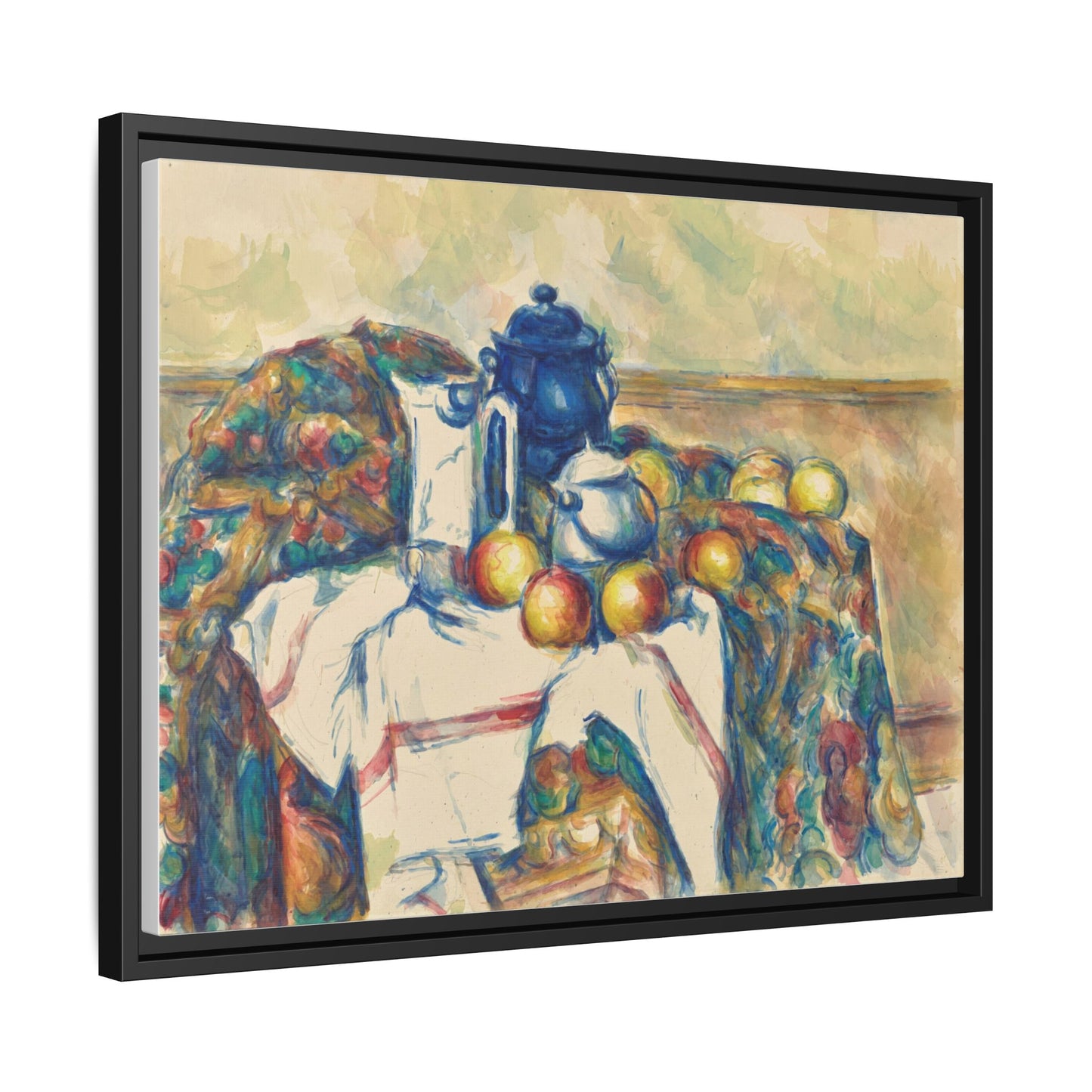 Still Life with Blue Pot - Cezanne, Matte Canvas, Black Frame
