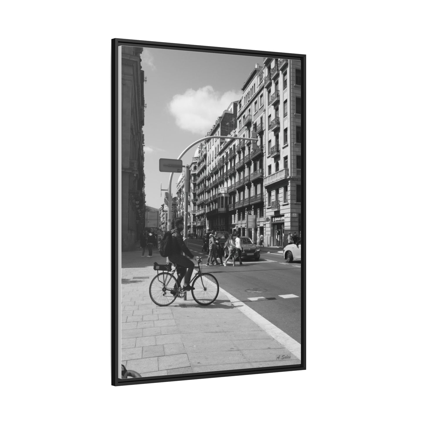 Street Corner Barcelona, Matte Canvas, Black Frame