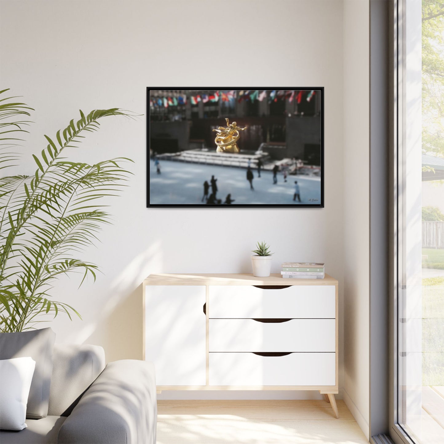 Rockefeller New York, Matte Canvas, Black Frame