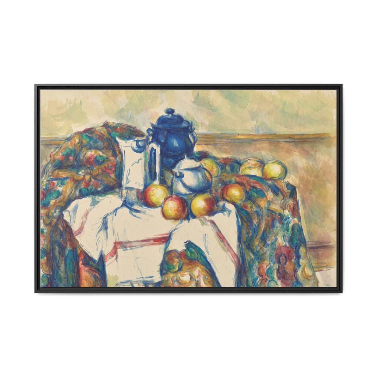 Still Life with Blue Pot - Cezanne, Matte Canvas, Black Frame