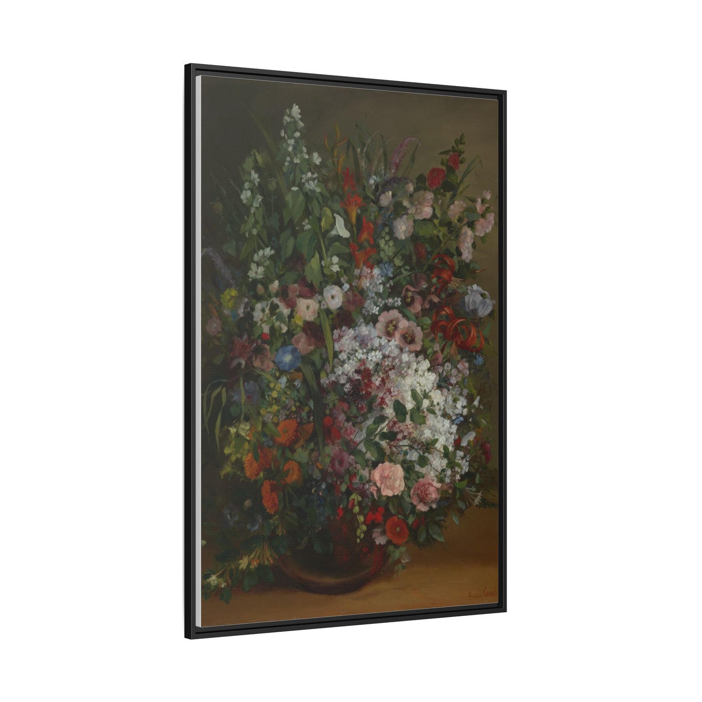 Bouquet of Flowers in a Vase - Courbet, Matte Canvas, Black Frame