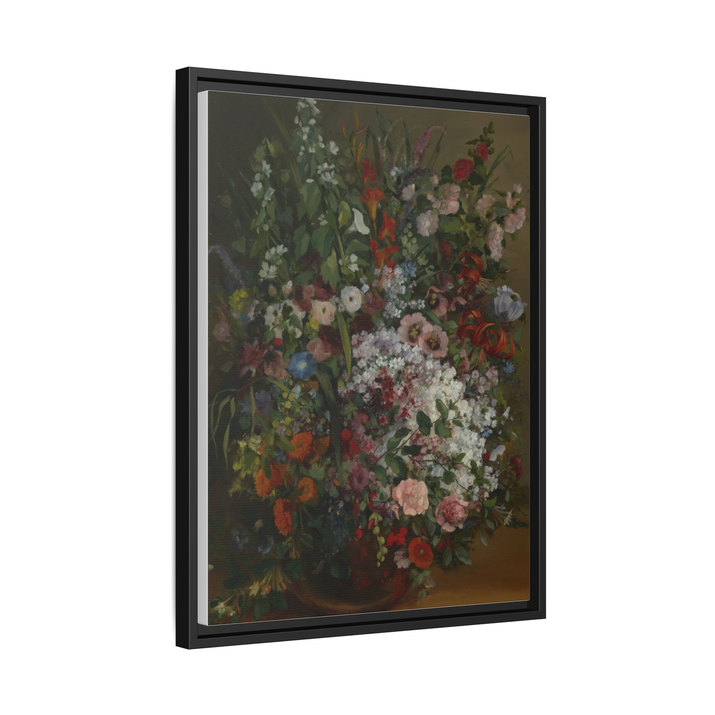 Bouquet of Flowers in a Vase - Courbet, Matte Canvas, Black Frame