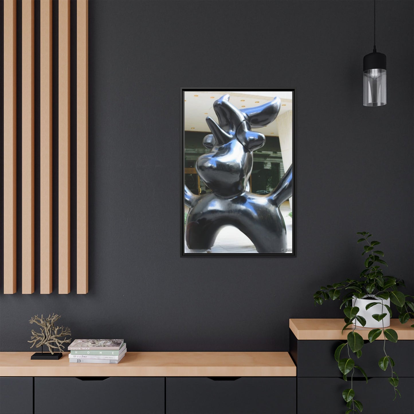 Statue New York, Matte Canvas, Black Frame