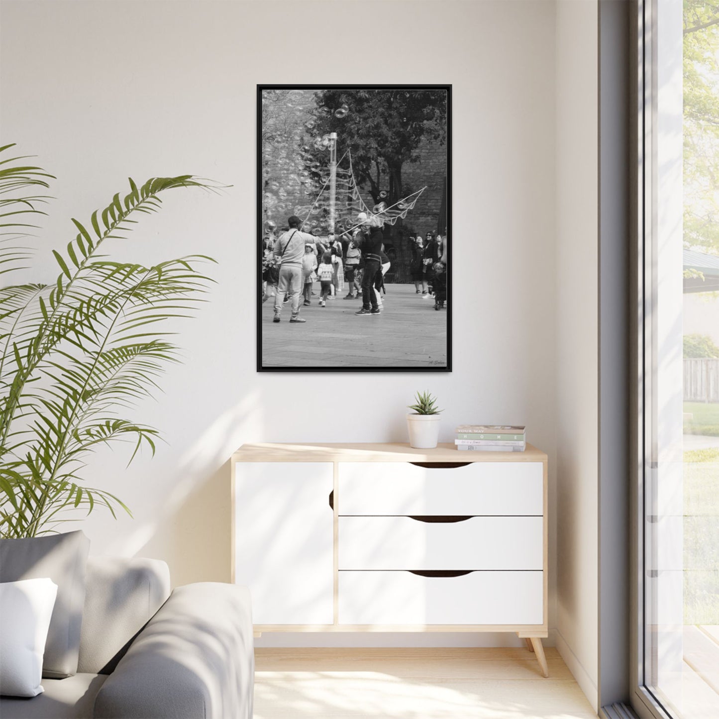 Bubbles in Square Barcelona, Matte Canvas, Black Frame