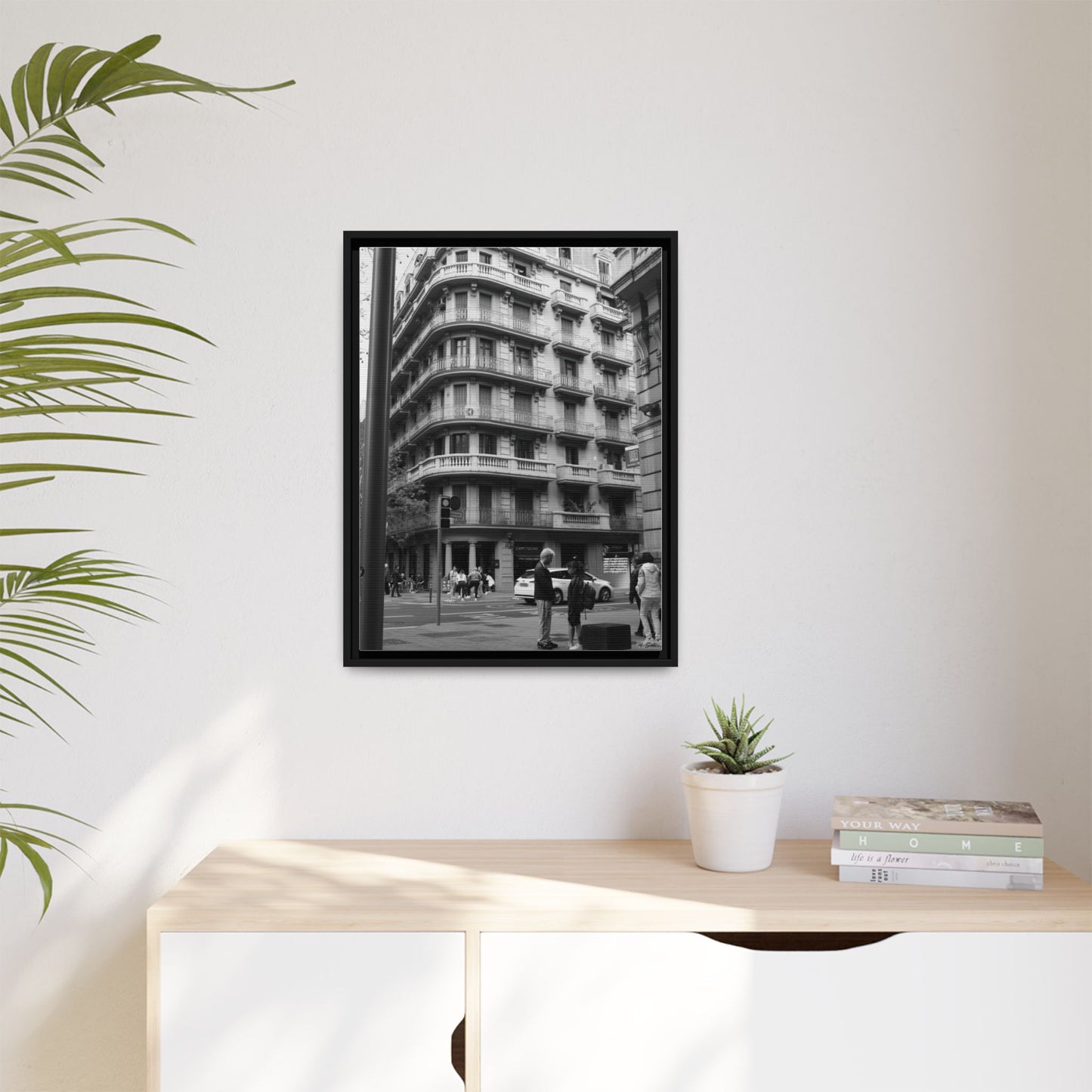 Street Corner Madrid, Matte Canvas, Black Frame