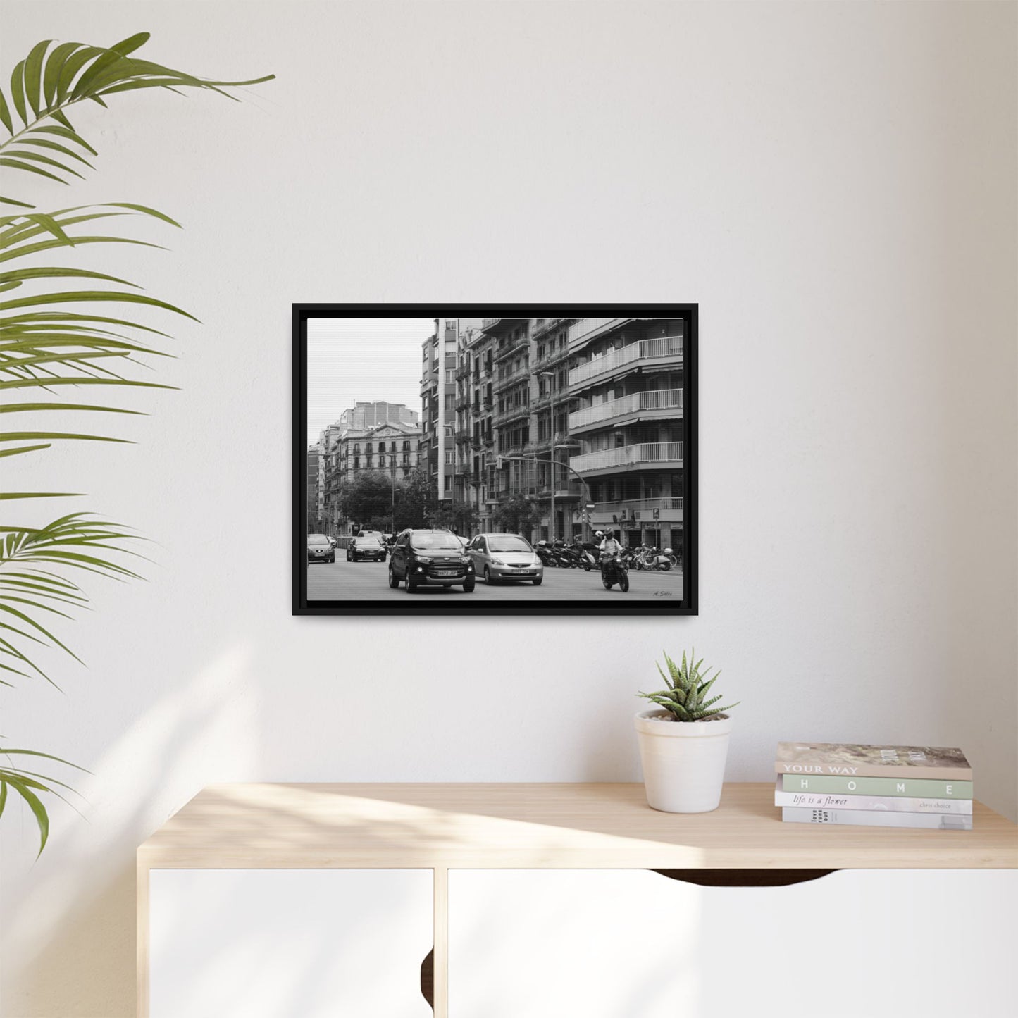 Eixample Street Barcelona, Matte Canvas, Black Frame