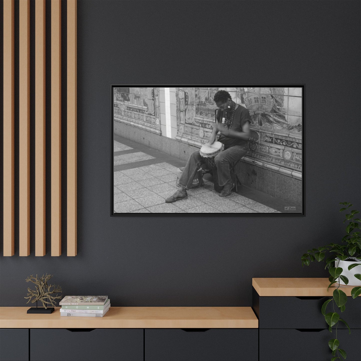 Subway Busker New York, Matte Canvas, Black Frame