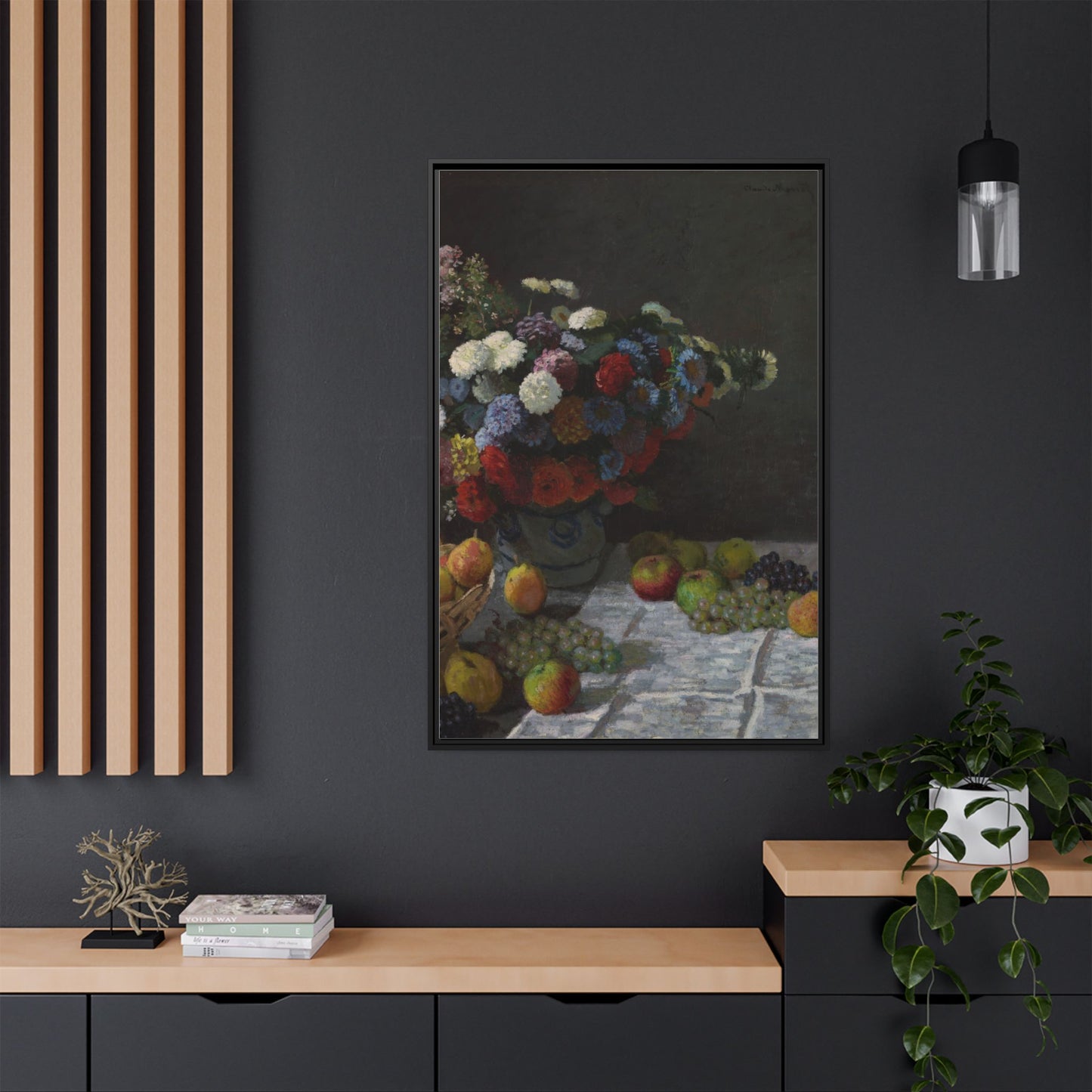 Still Life with Flowers and Fruit - Monet, Matte Canvas, Black Frame