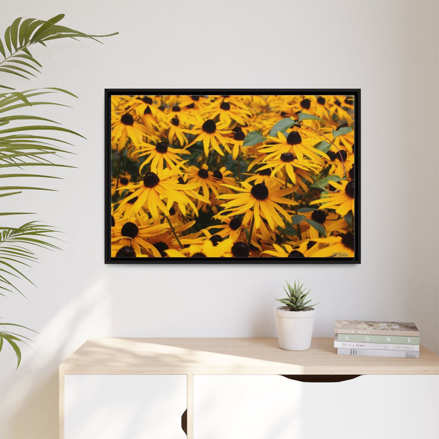 Black Eyed Susans, Matte Canvas, Black Frame