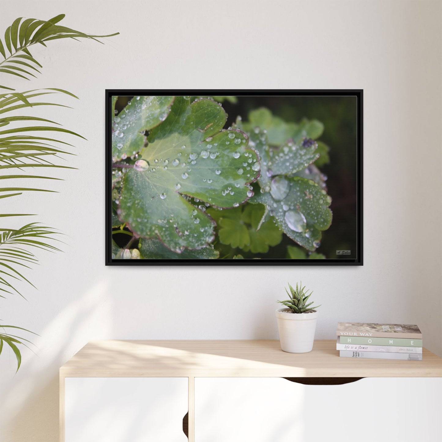 Water and Leaves, Matte Canvas, Black Frame