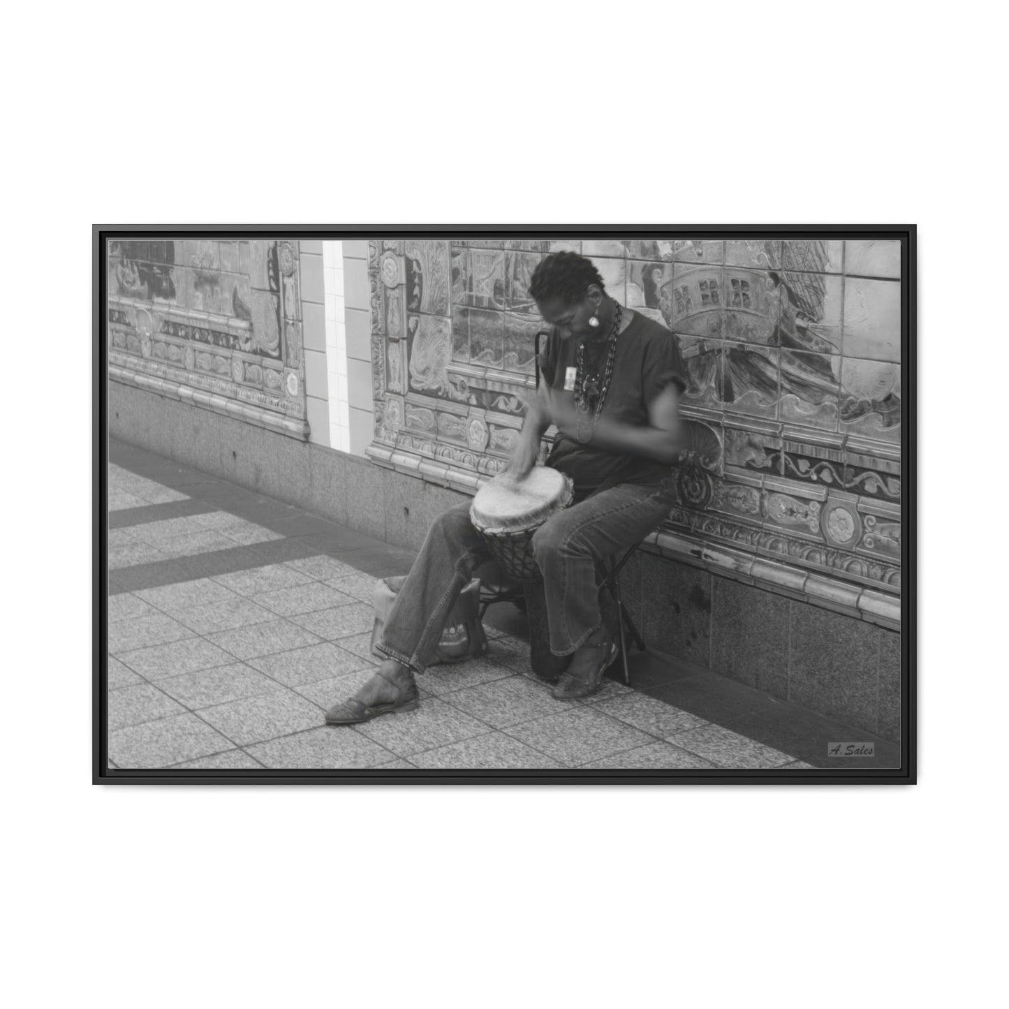 Subway Busker New York, Matte Canvas, Black Frame