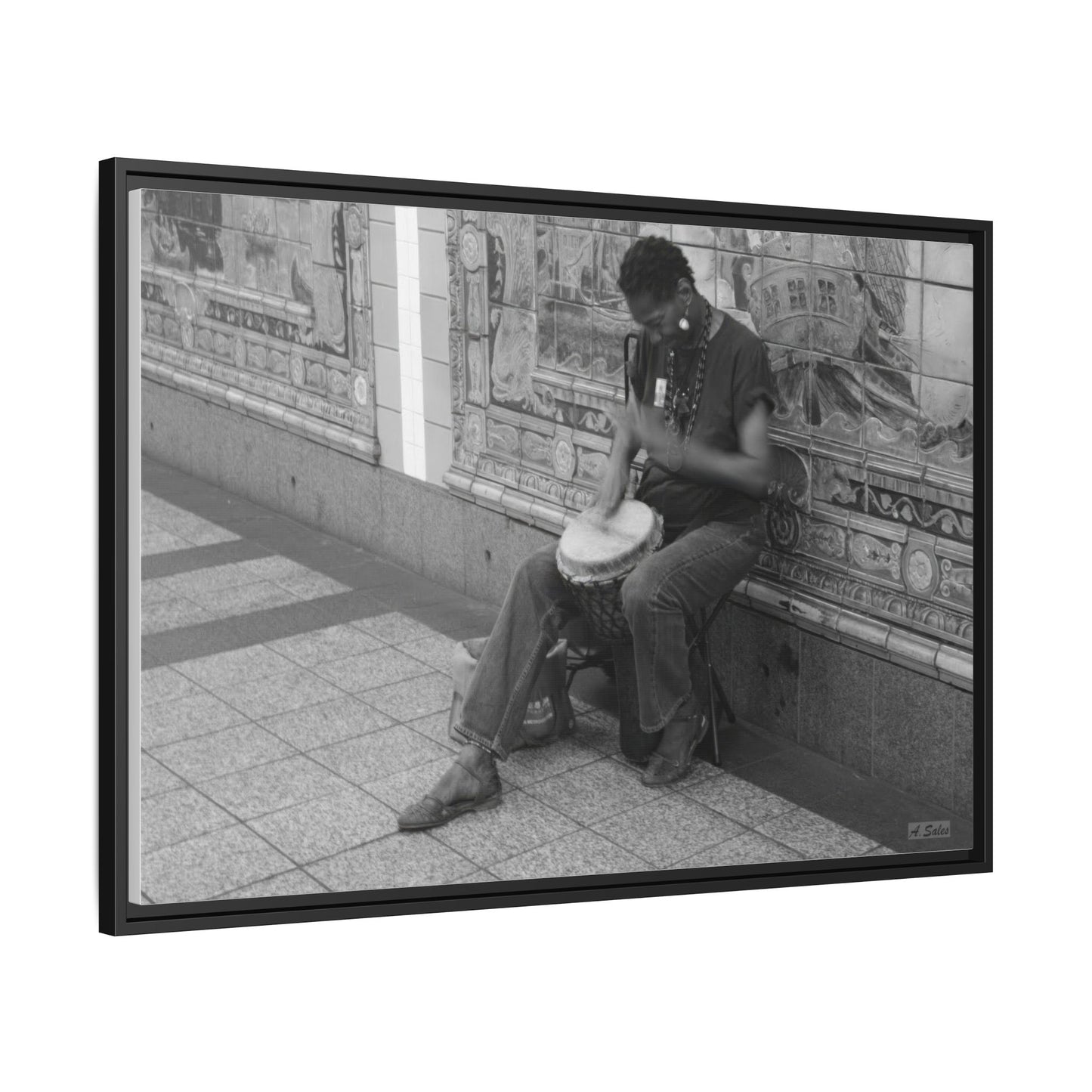 Subway Busker New York, Matte Canvas, Black Frame