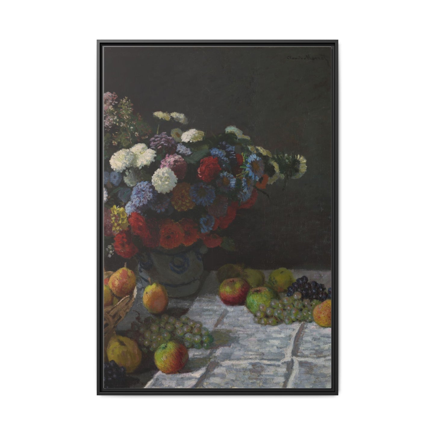 Still Life with Flowers and Fruit - Monet, Matte Canvas, Black Frame