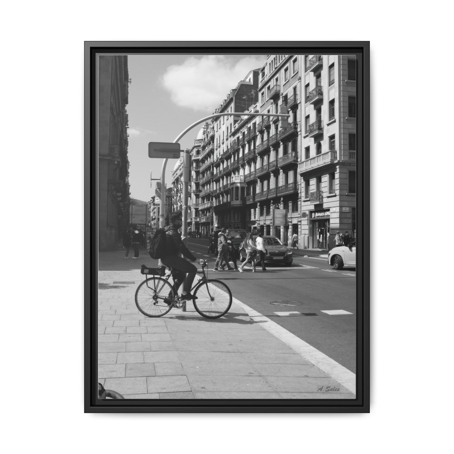 Street Corner Barcelona, Matte Canvas, Black Frame