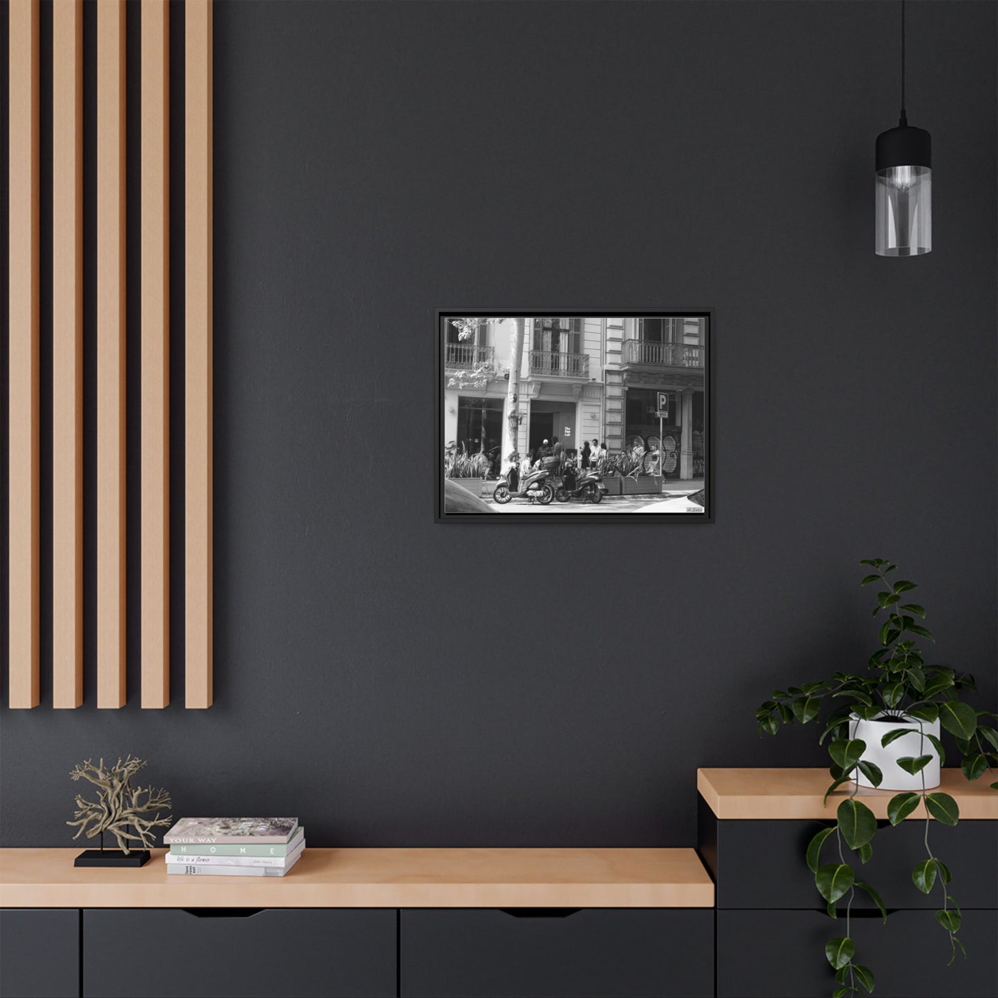Brunch Queue Barcelona, Matte Canvas, Black Frame