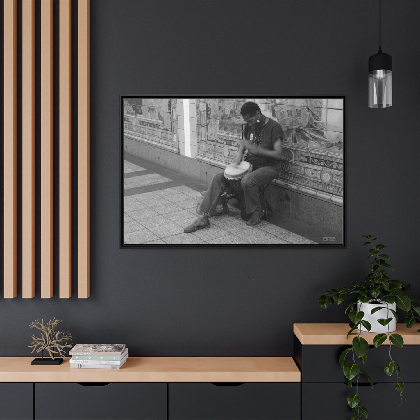Subway Busker New York, Matte Canvas, Black Frame