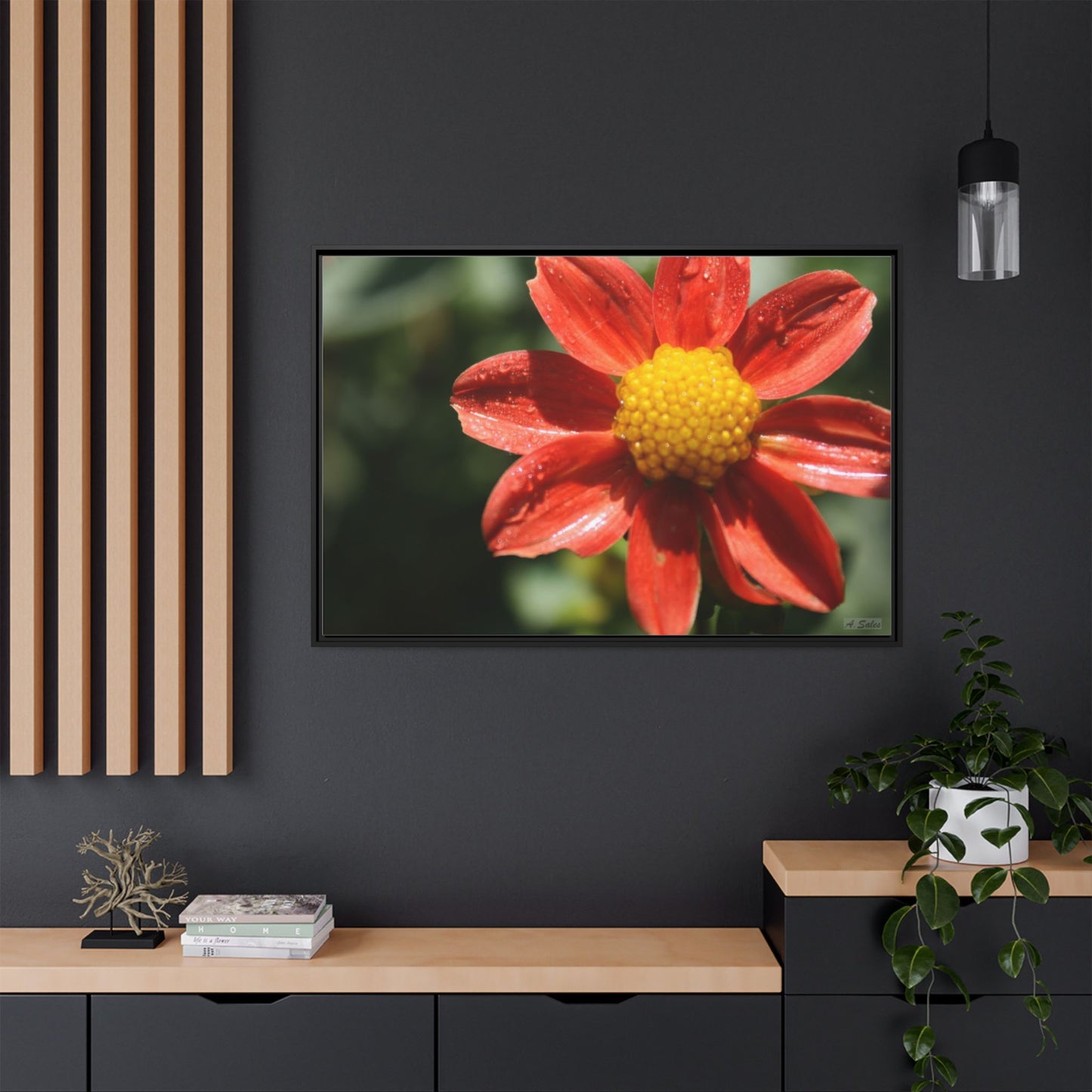 Orange Flower, Matte Canvas, Black Frame