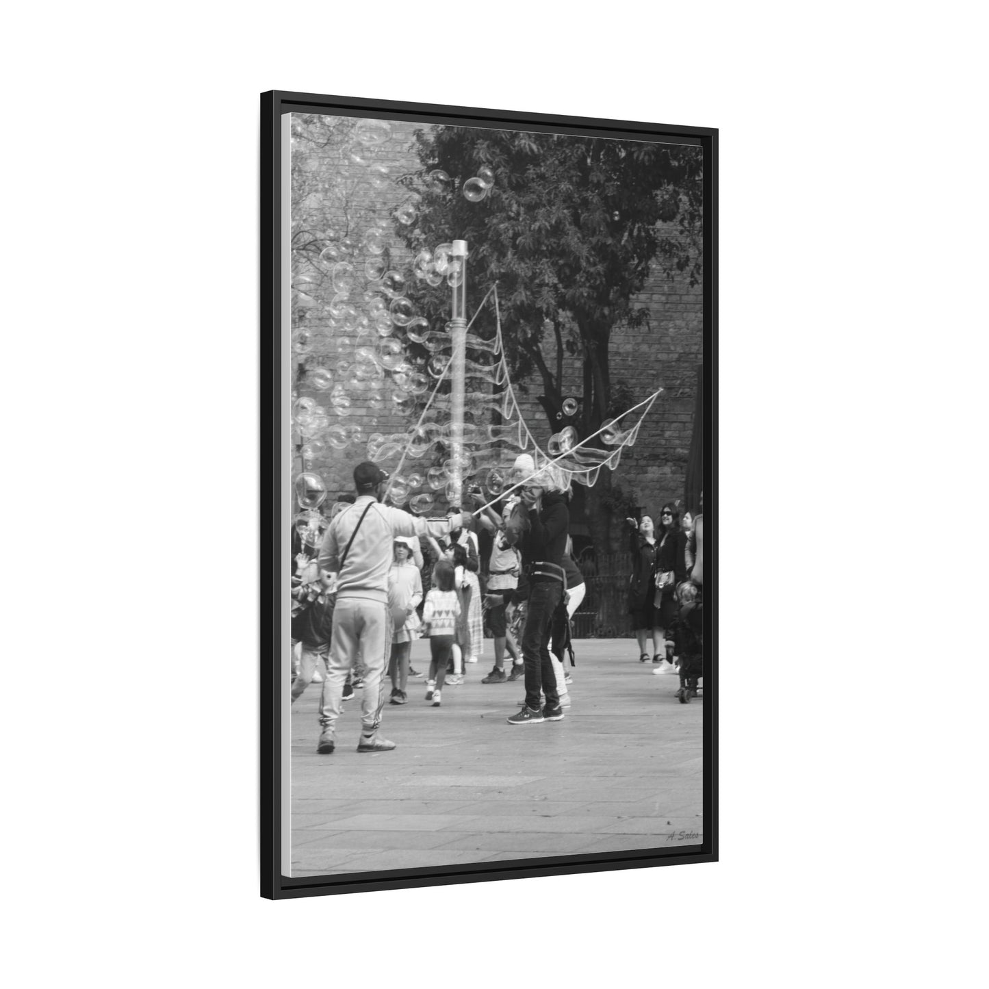 Bubbles in Square Barcelona, Matte Canvas, Black Frame