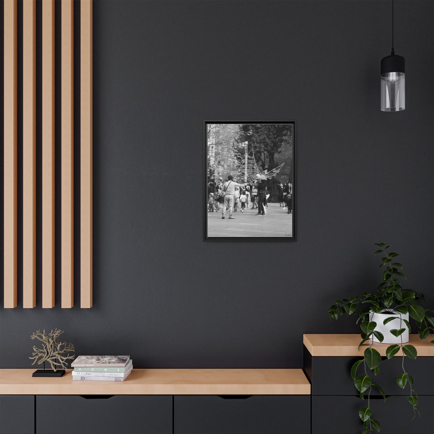 Bubbles in Square Barcelona, Matte Canvas, Black Frame