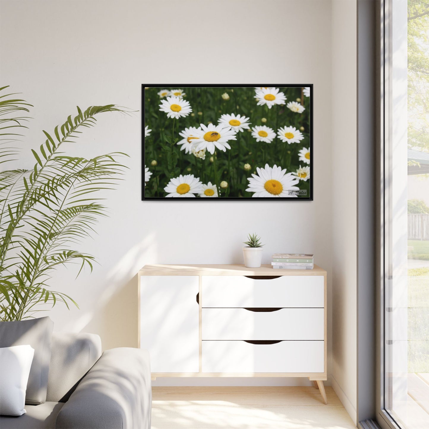 Field of Daisies, Matte Canvas, Black Frame