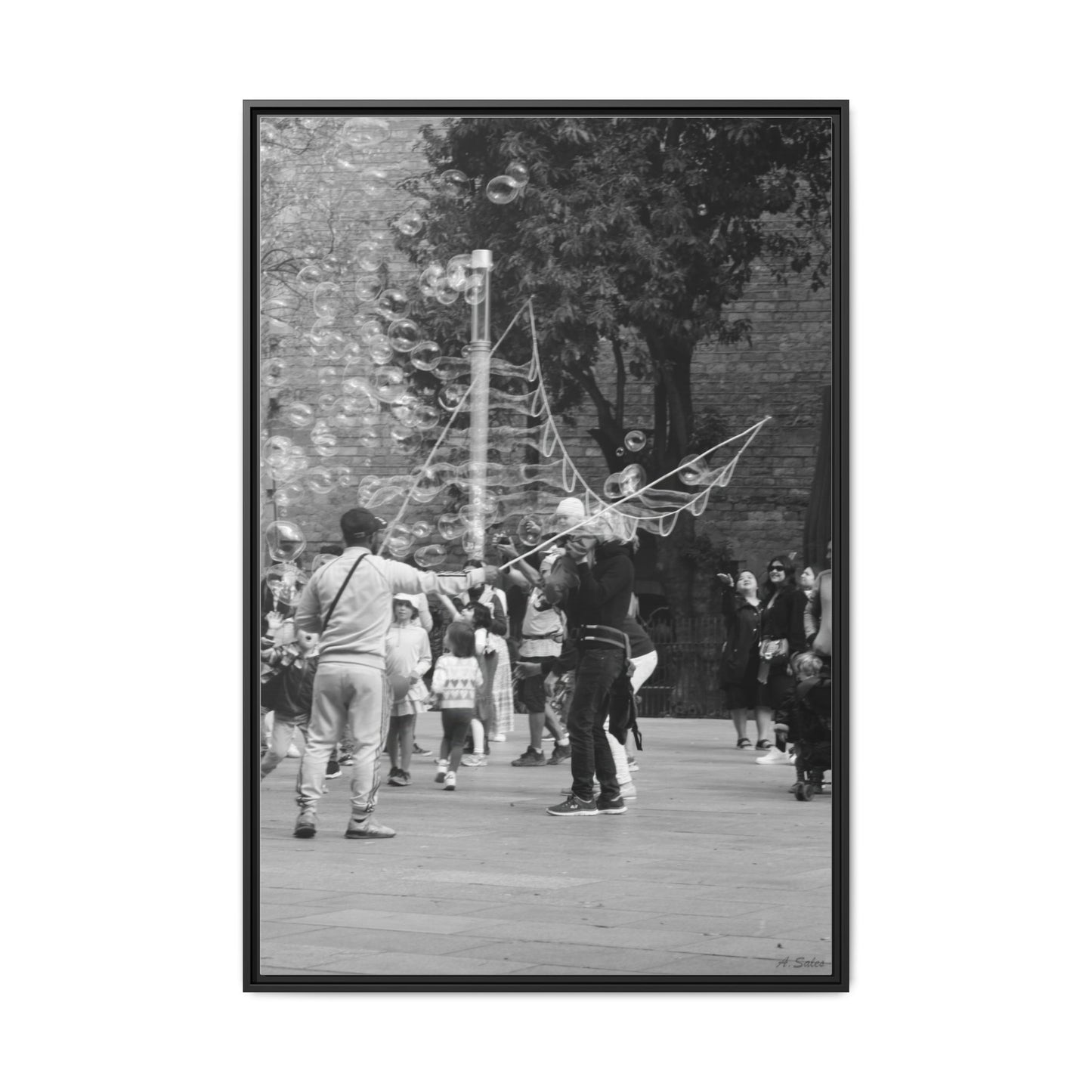 Bubbles in Square Barcelona, Matte Canvas, Black Frame