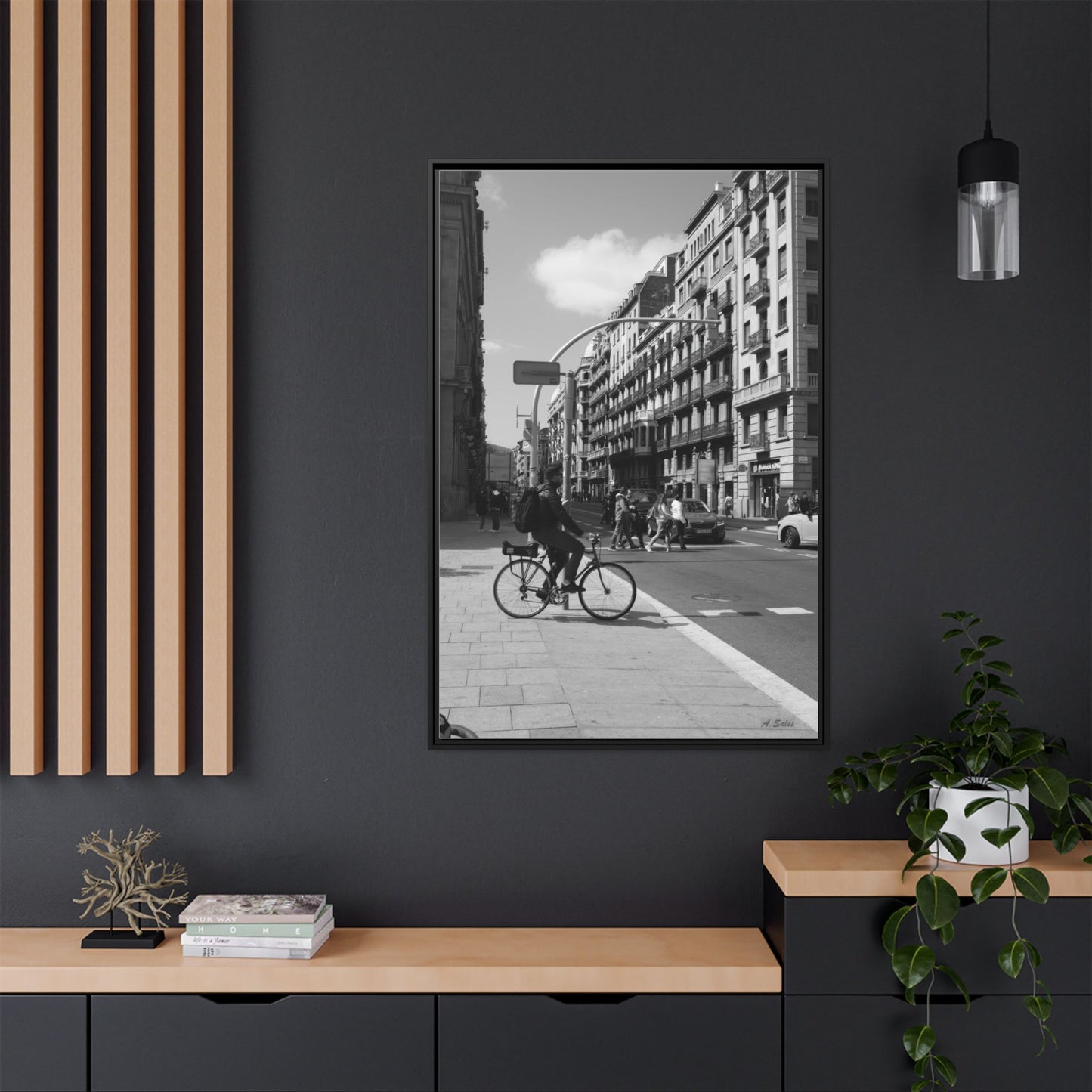 Street Corner Barcelona, Matte Canvas, Black Frame