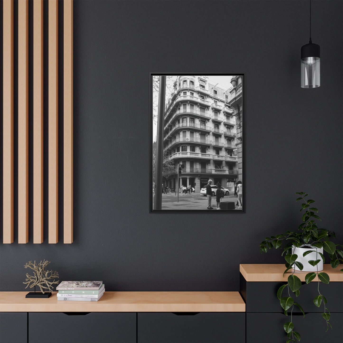 Street Corner Madrid, Matte Canvas, Black Frame