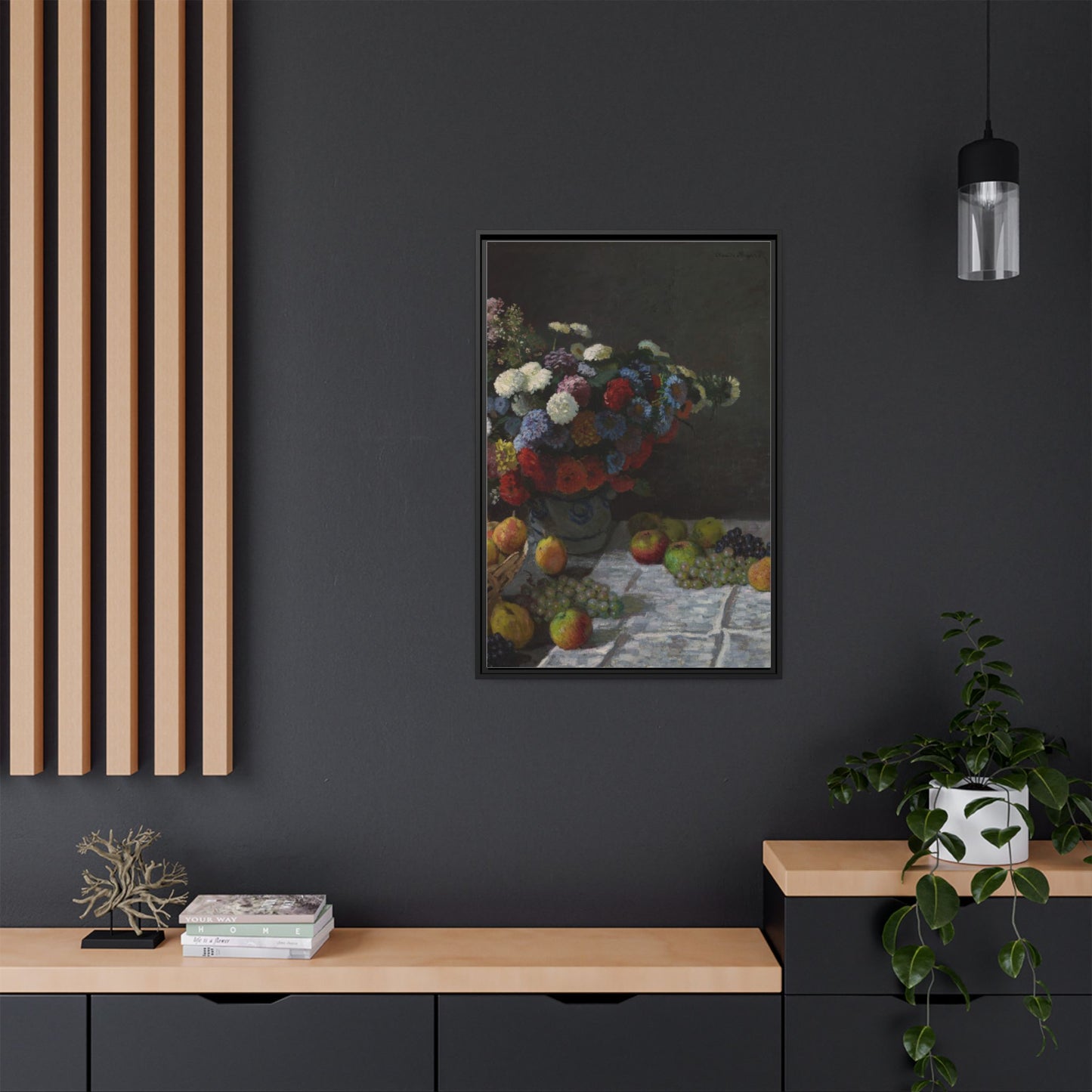 Still Life with Flowers and Fruit - Monet, Matte Canvas, Black Frame