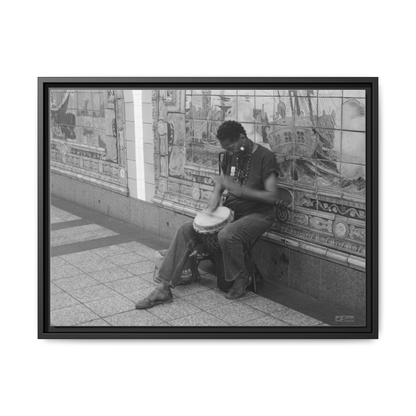 Subway Busker New York, Matte Canvas, Black Frame